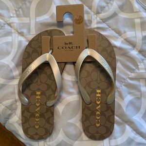 Coach flip flops - gold